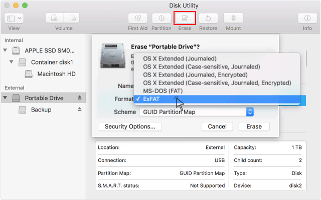 mac drive format for windows